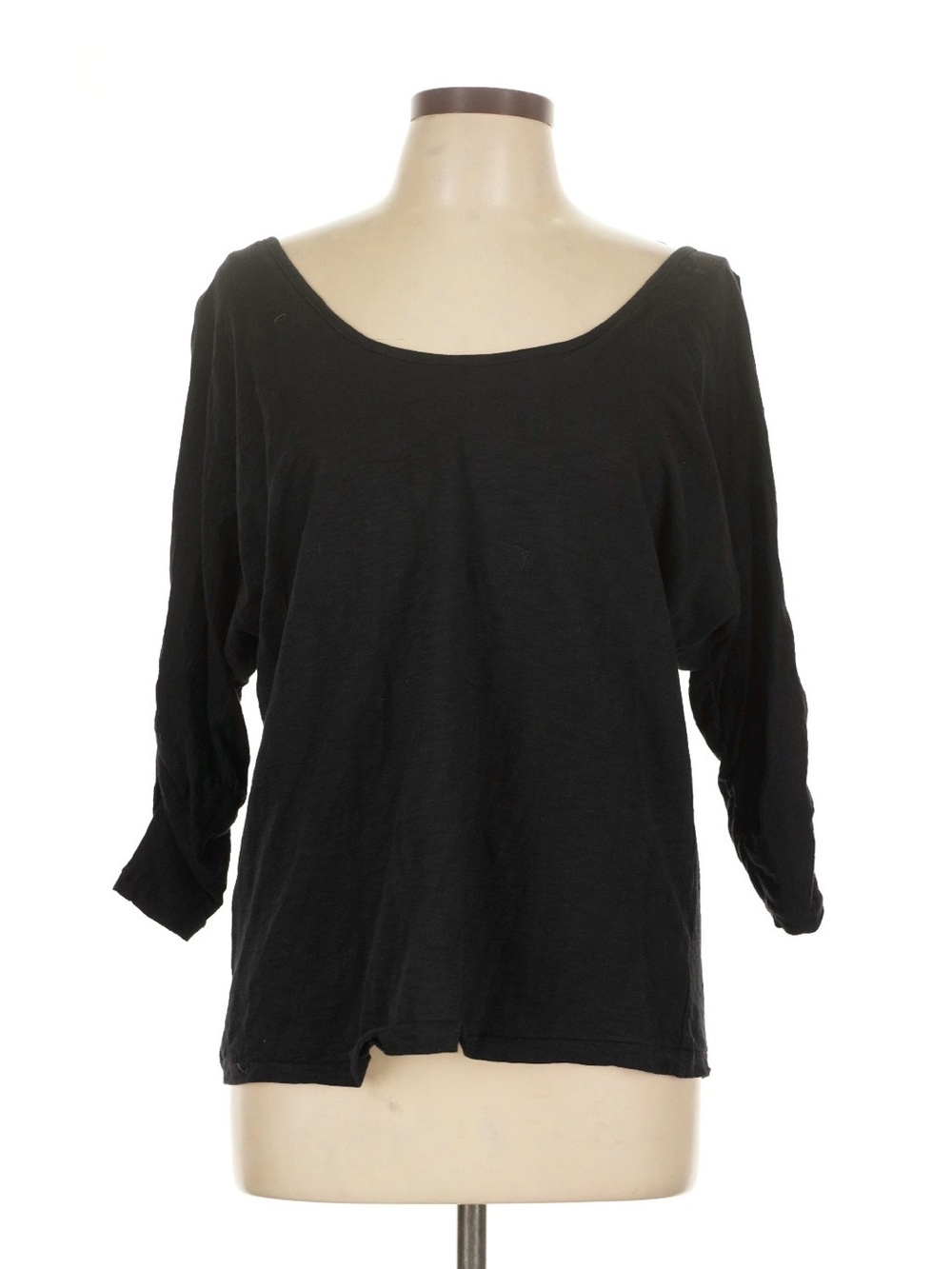 Elizabeth and James Black Womens Boatneck 3/4 Sleeve Cotton Top with Open Back